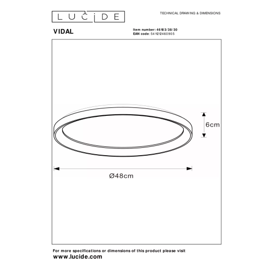 VIDAL lampa sufitowa Ø 48 cm LED Dim. 1x38W 2700K 46103/38/30 Lucide - zdjęcie dodatkowe 3